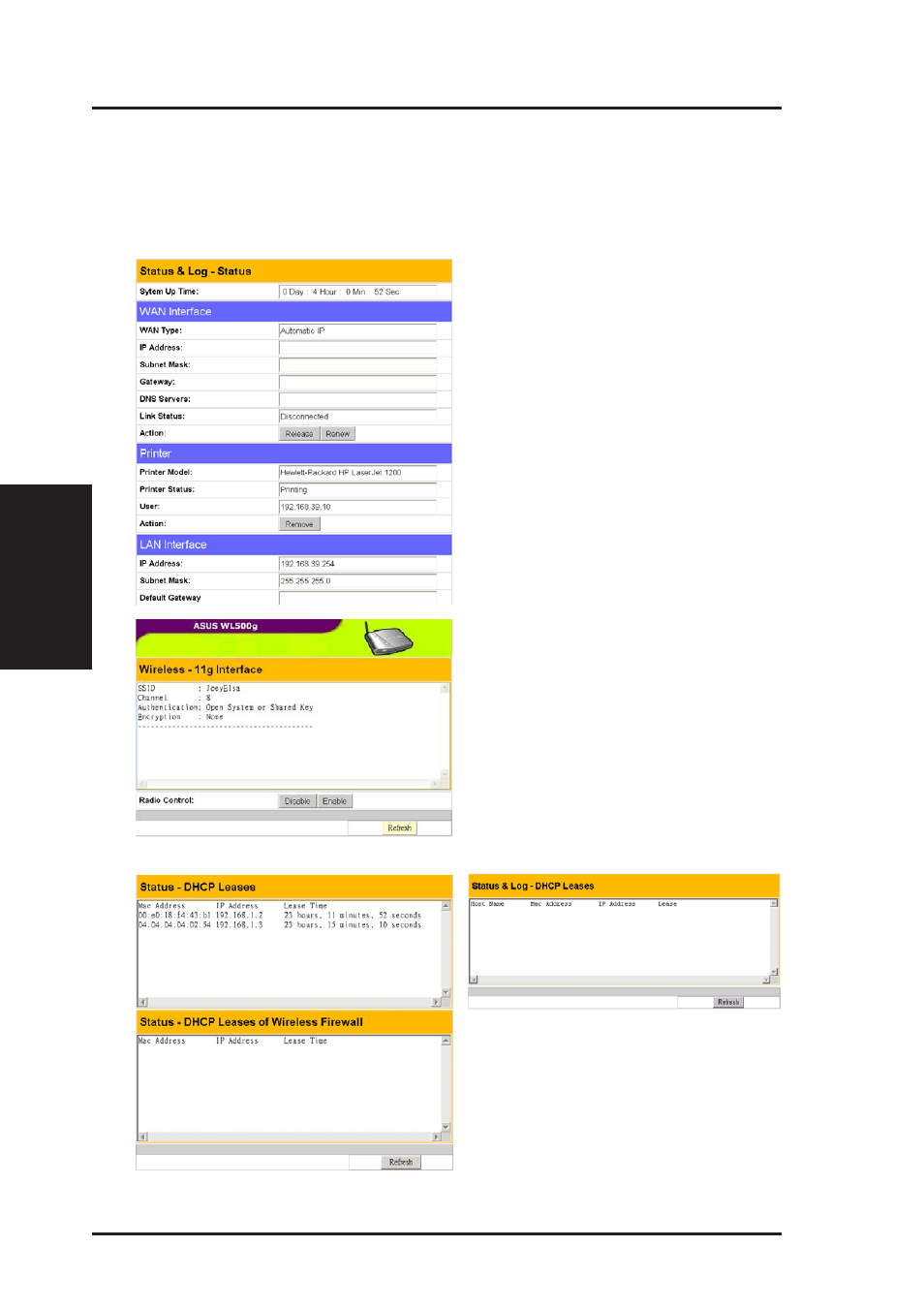 Status & log, Chapter 3 - software configuration | Asus WL-500g Deluxe User Manual | Page 78 / 107