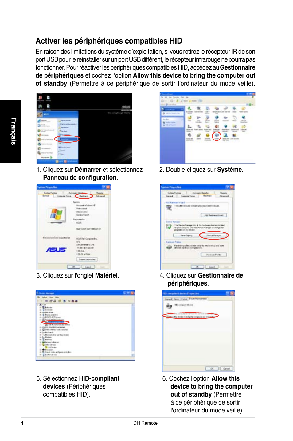 Activer les périphériques compatibles hid | Asus P5W DH Deluxe User Manual | Page 12 / 96