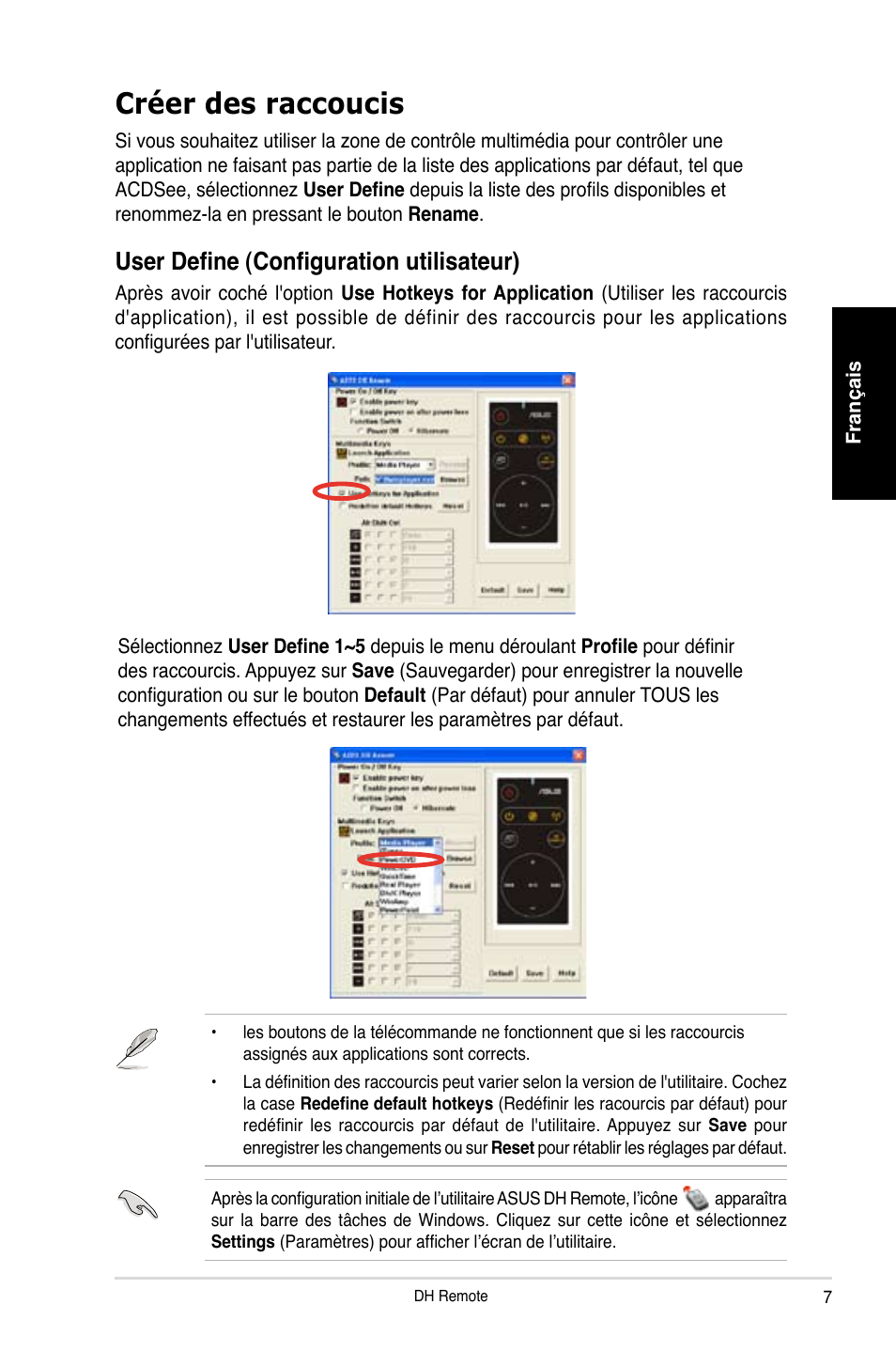 Créer des raccoucis, User define (configuration utilisateur) | Asus P5W DH Deluxe User Manual | Page 15 / 96