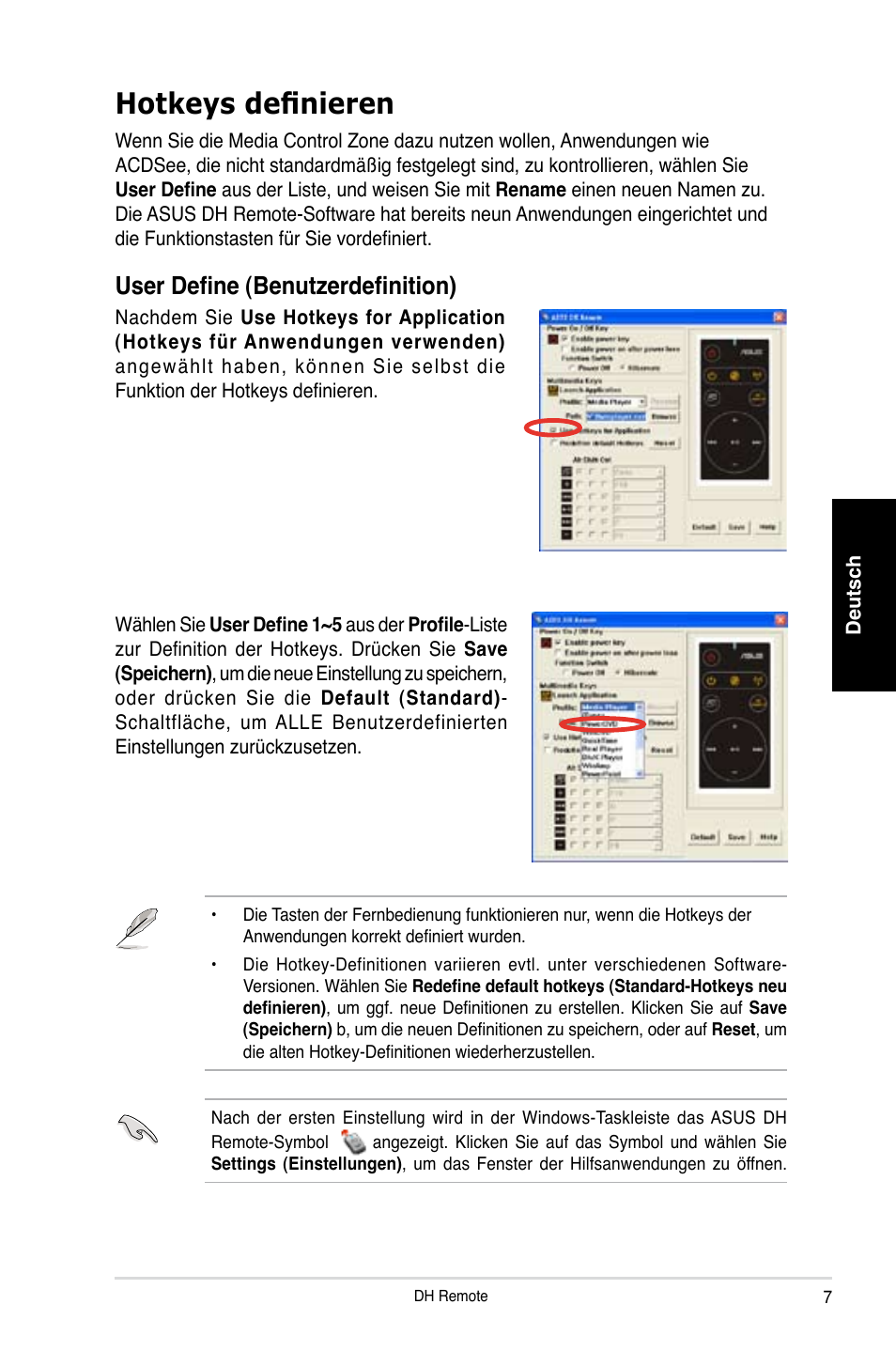 Hotkeys definieren, User define (benutzerdefinition) | Asus P5W DH Deluxe User Manual | Page 23 / 96