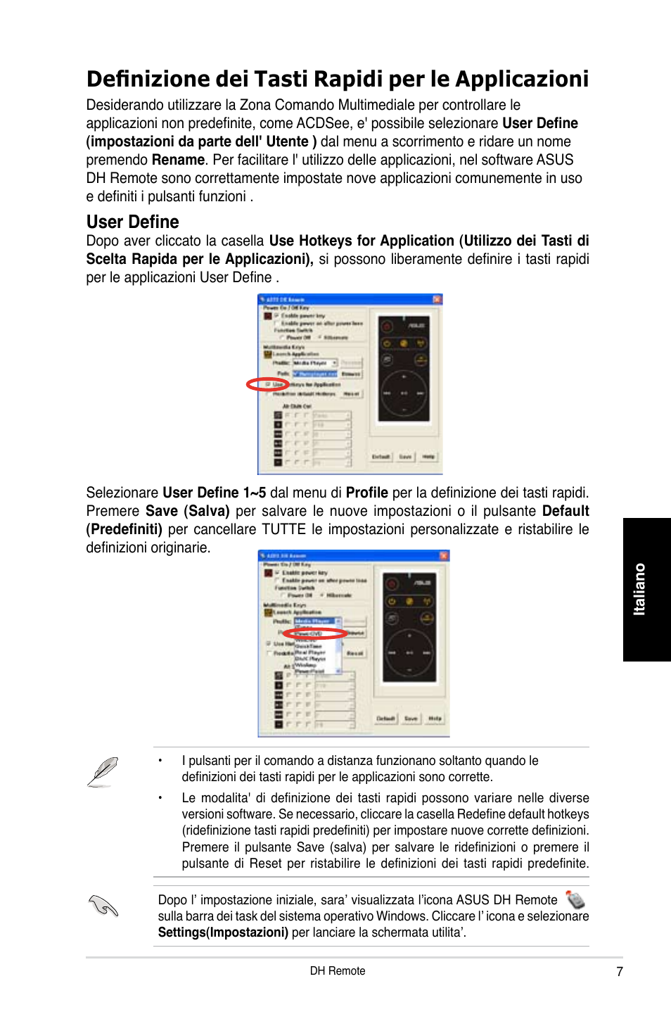 Definizione dei tasti rapidi per le applicazioni, User define | Asus P5W DH Deluxe User Manual | Page 31 / 96