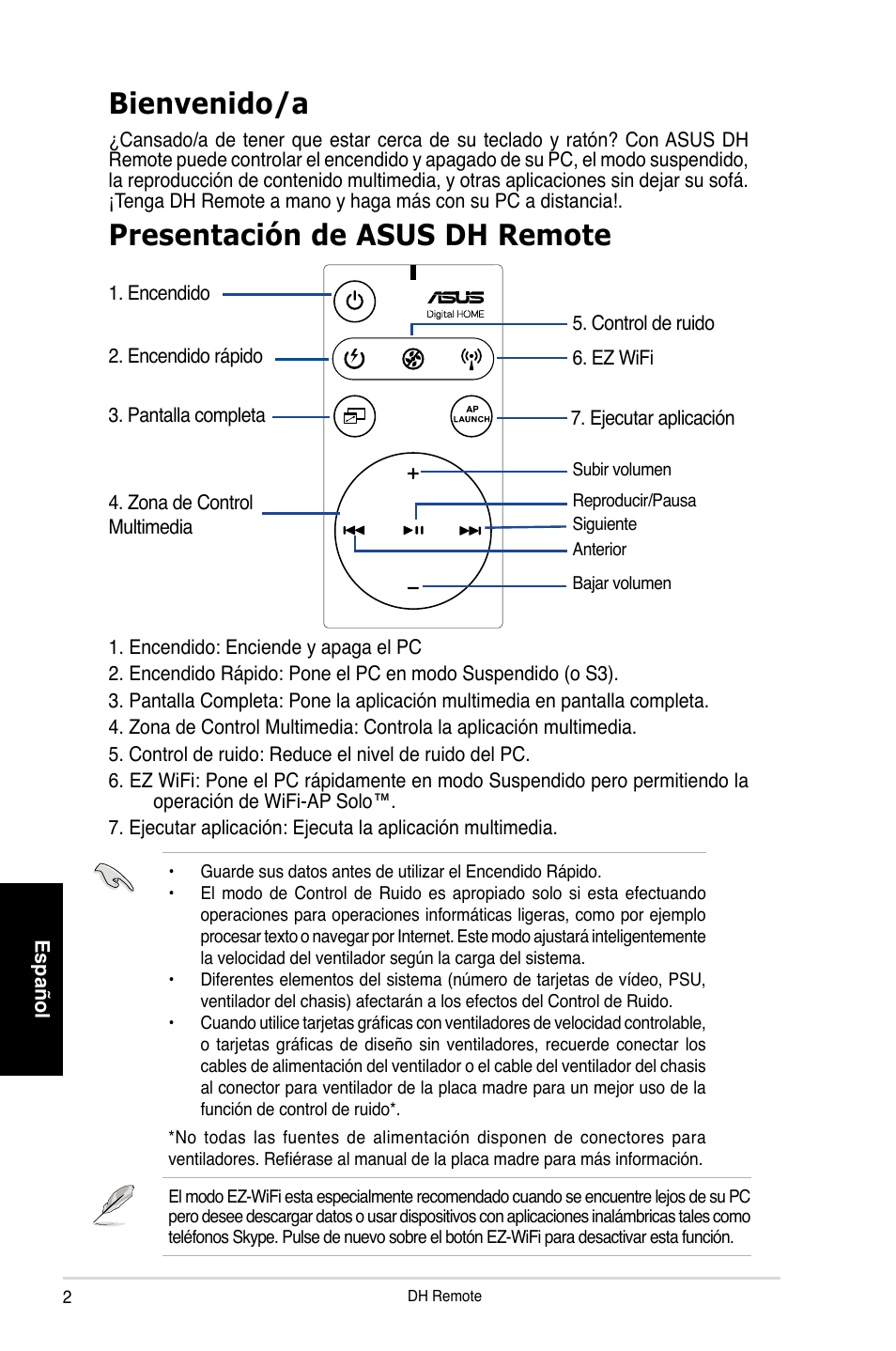 Bienvenido/a, Presentación de asus dh remote | Asus P5W DH Deluxe User Manual | Page 34 / 96