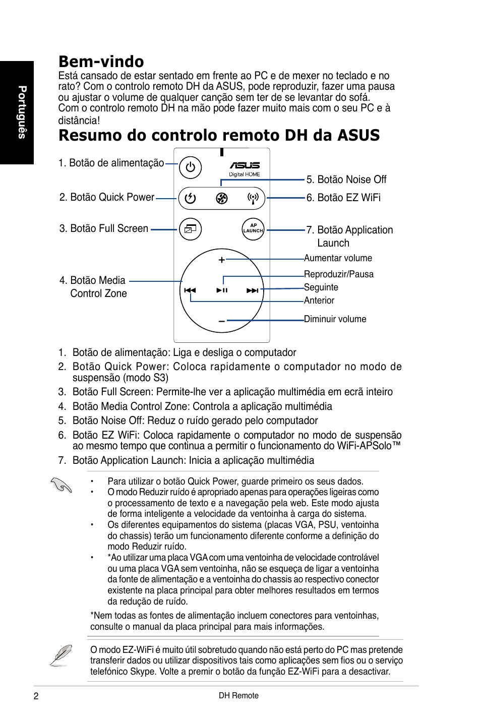 Resumo do controlo remoto dh da asus, Bem-vindo | Asus P5W DH Deluxe User Manual | Page 50 / 96