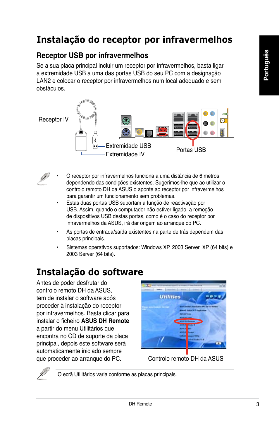 Instalação do receptor por infravermelhos, Instalação do software, Receptor usb por infravermelhos | Asus P5W DH Deluxe User Manual | Page 51 / 96