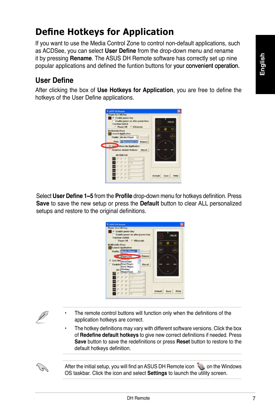 Define hotkeys for application, User define | Asus P5W DH Deluxe User Manual | Page 7 / 96