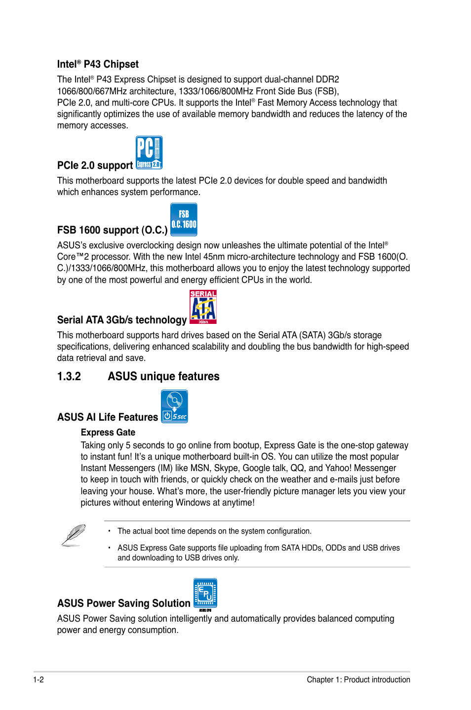 2 asus unique features, Asus unique features -2, Asus.unique.features | Asus P5QL/EPU User Manual | Page 12 / 64