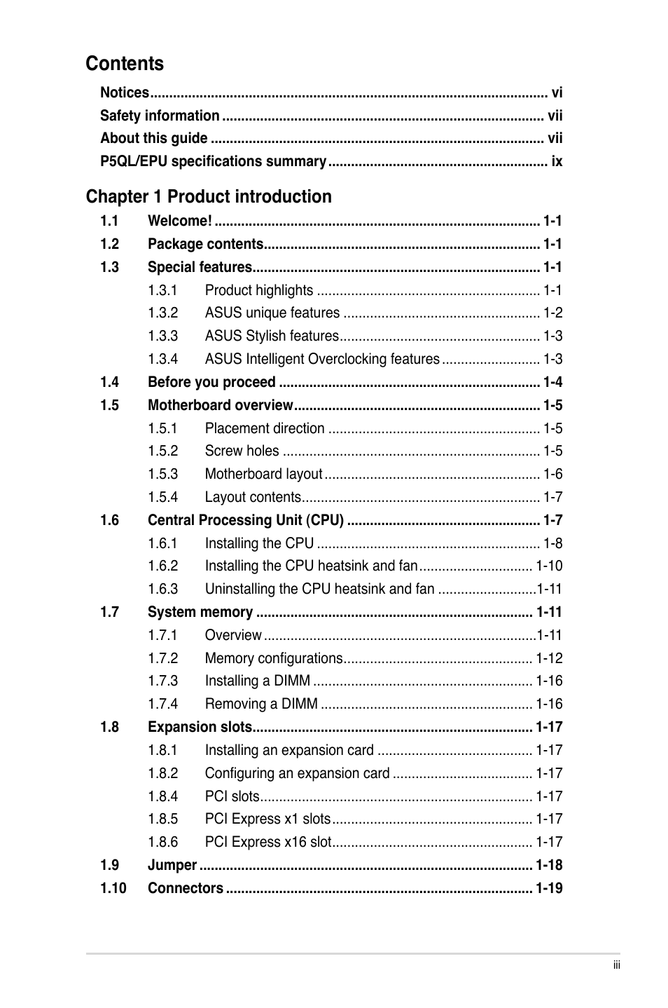 Asus P5QL/EPU User Manual | Page 3 / 64