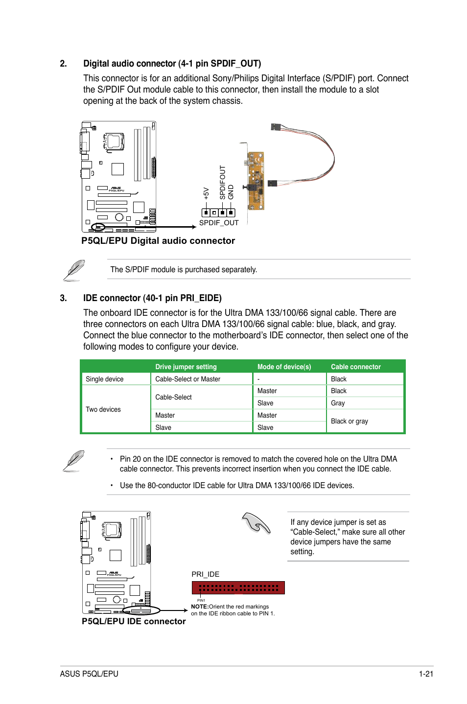 P5ql/epu digital audio connector | Asus P5QL/EPU User Manual | Page 31 / 64