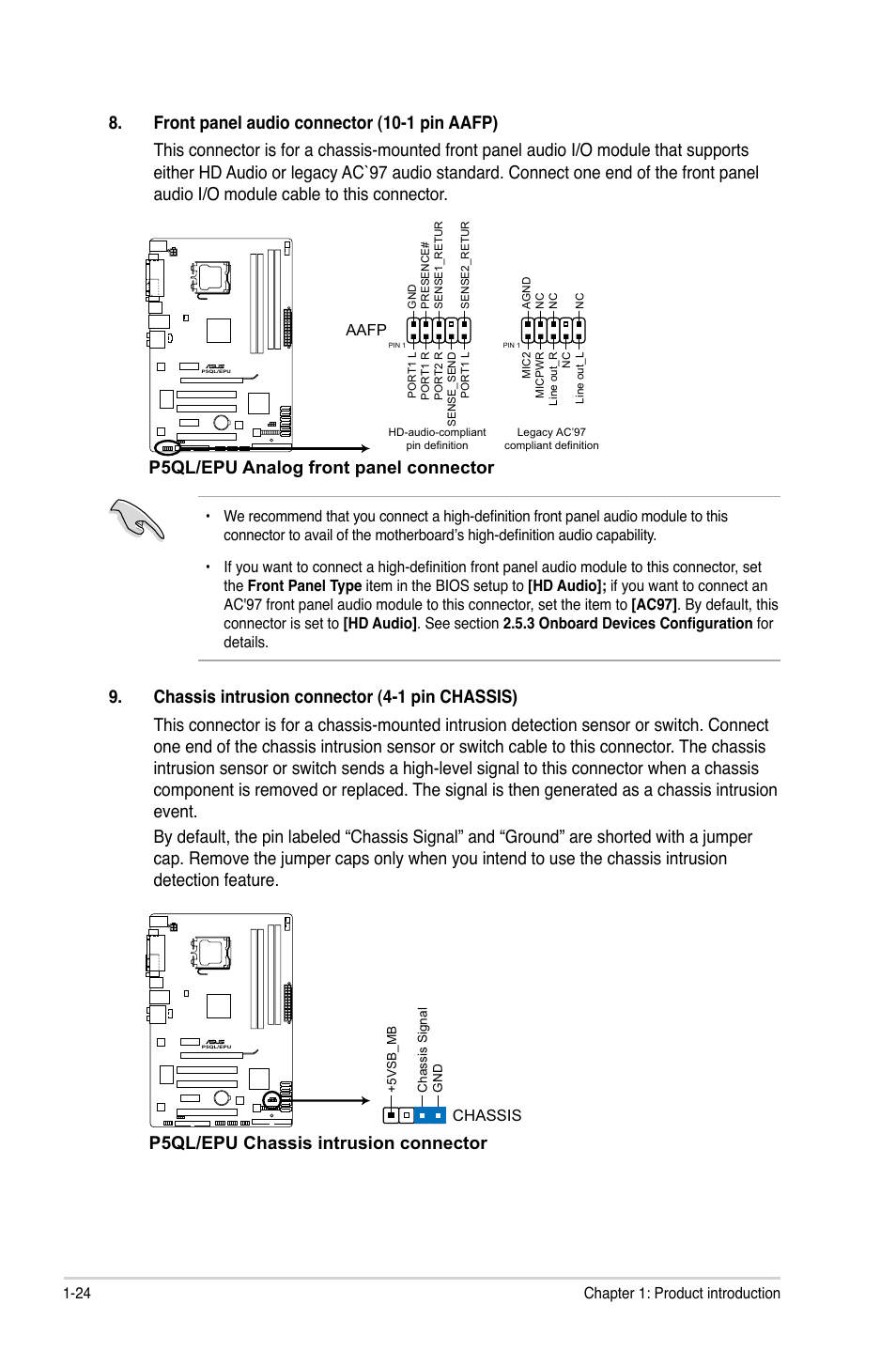 P5ql/epu analog front panel connector | Asus P5QL/EPU User Manual | Page 34 / 64