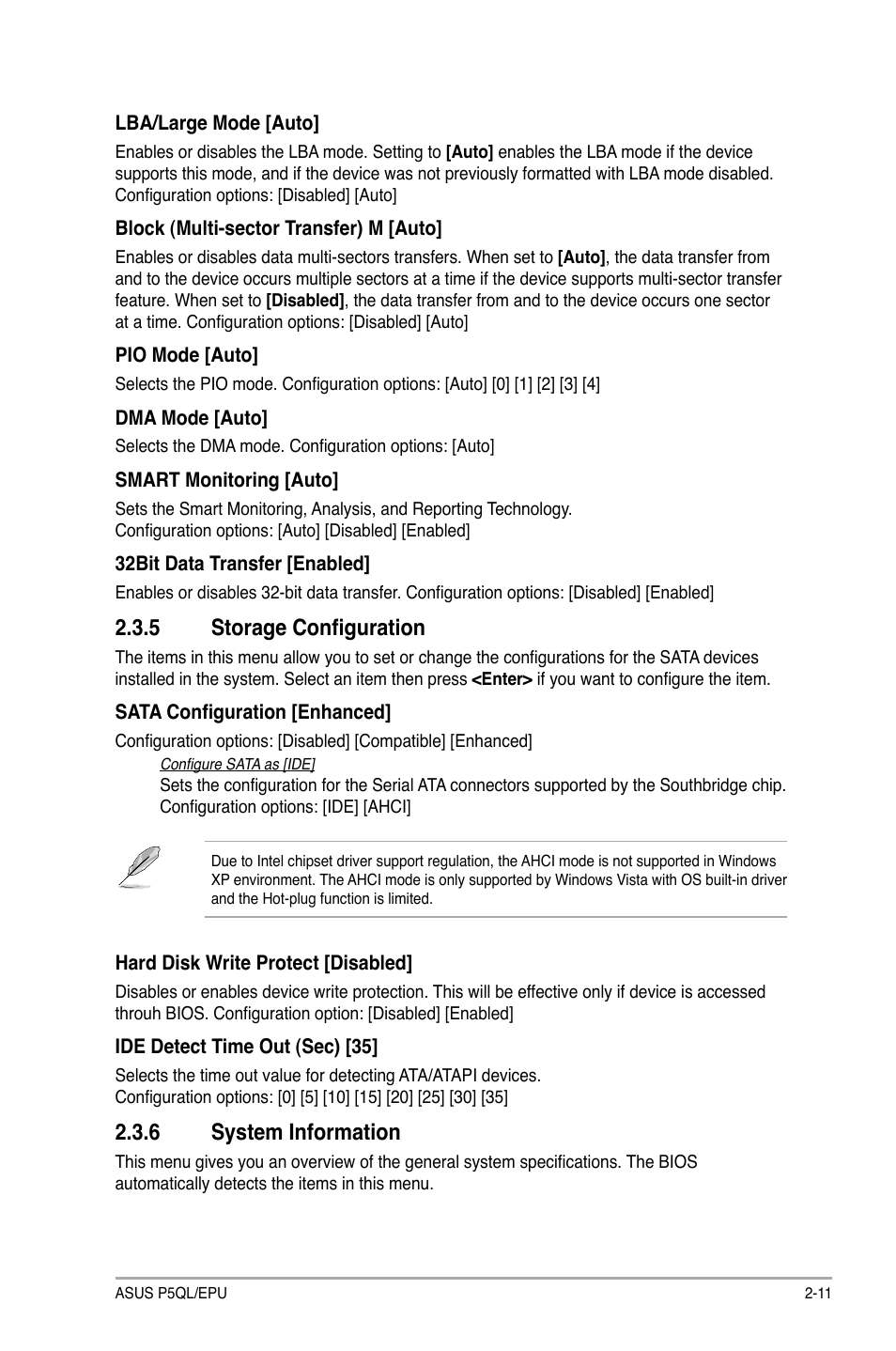 5 storage configuration, 6 system information, Storage configuration -11 | System information -11, System.information | Asus P5QL/EPU User Manual | Page 49 / 64