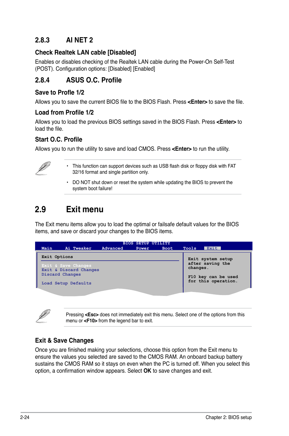 3 ai net 2, 4 asus o.c. profile, 9 exit menu | Ai net 2 -24, Asus o.c. profile -24, Exit.menu -24, Exit.menu | Asus P5QL/EPU User Manual | Page 62 / 64