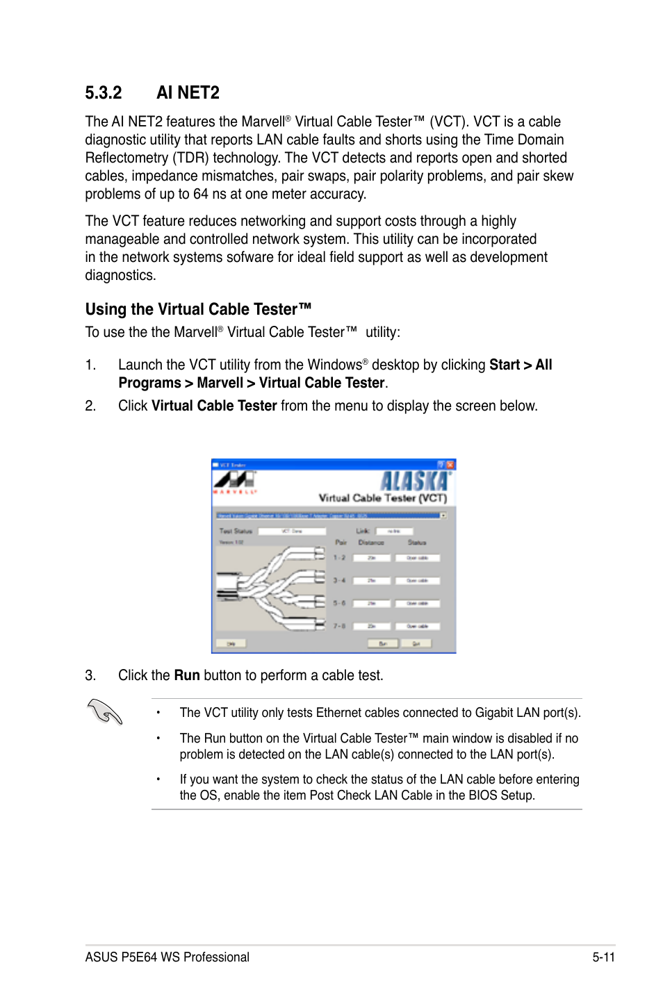 2 ai net2, Using the virtual cable tester | Asus P5E64 WS Professional User Manual | Page 123 / 178