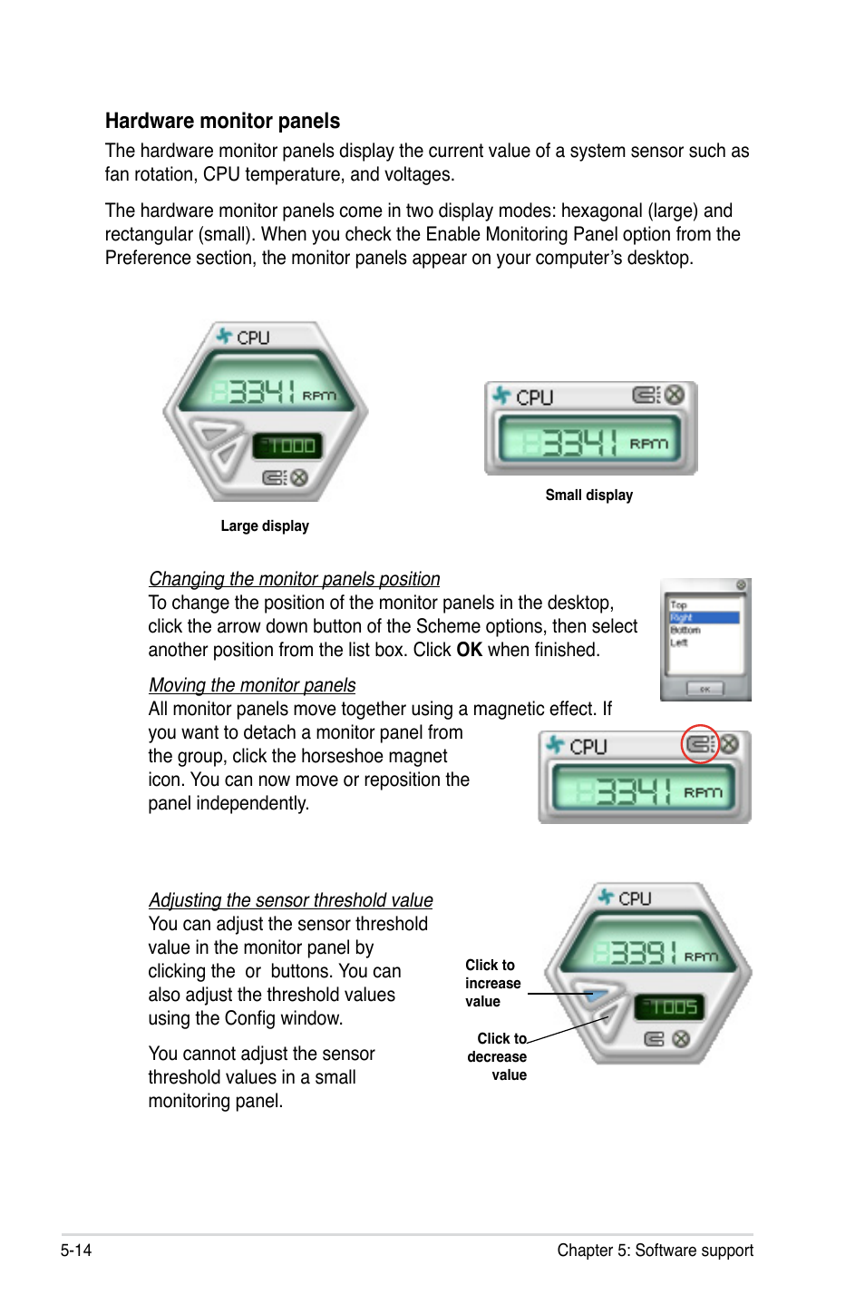 Hardware monitor panels | Asus P5E64 WS Professional User Manual | Page 126 / 178