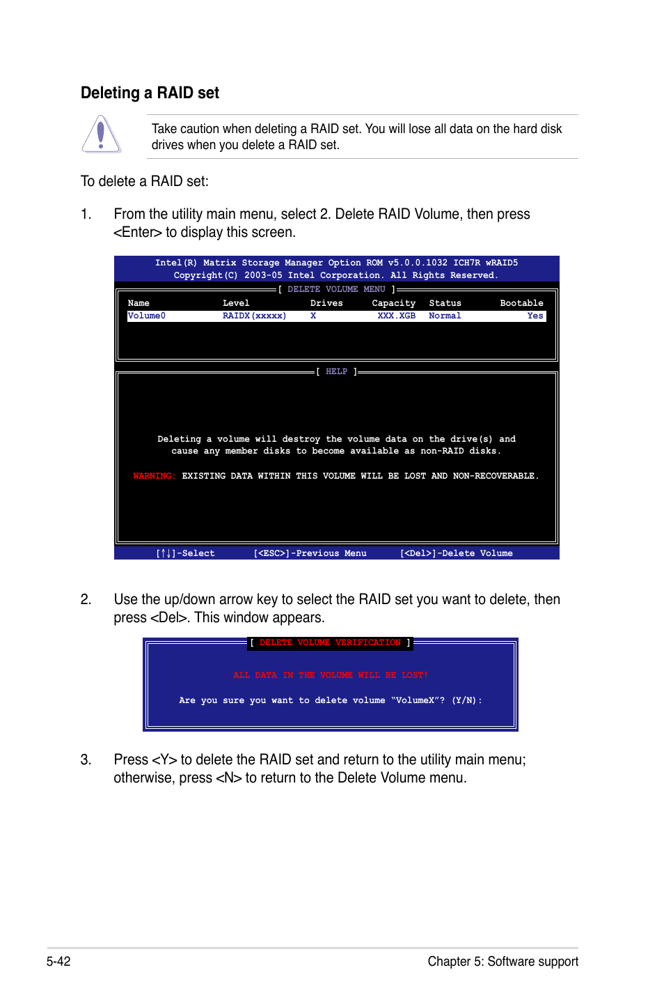 Deleting a raid set | Asus P5E64 WS Professional User Manual | Page 154 / 178