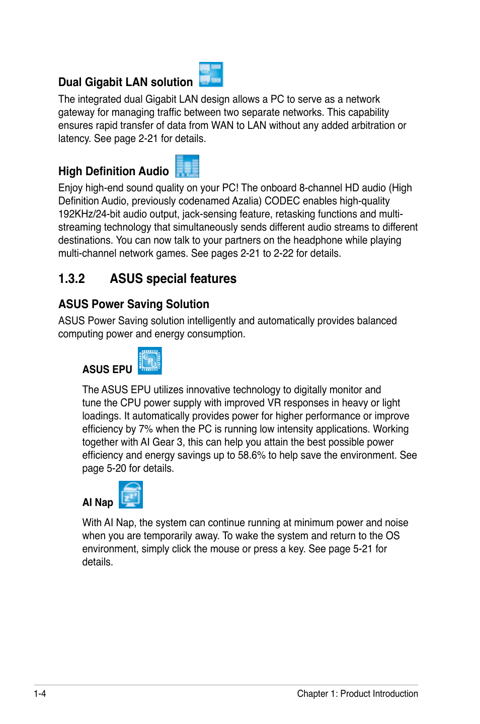 2 asus special features | Asus P5E64 WS Professional User Manual | Page 20 / 178