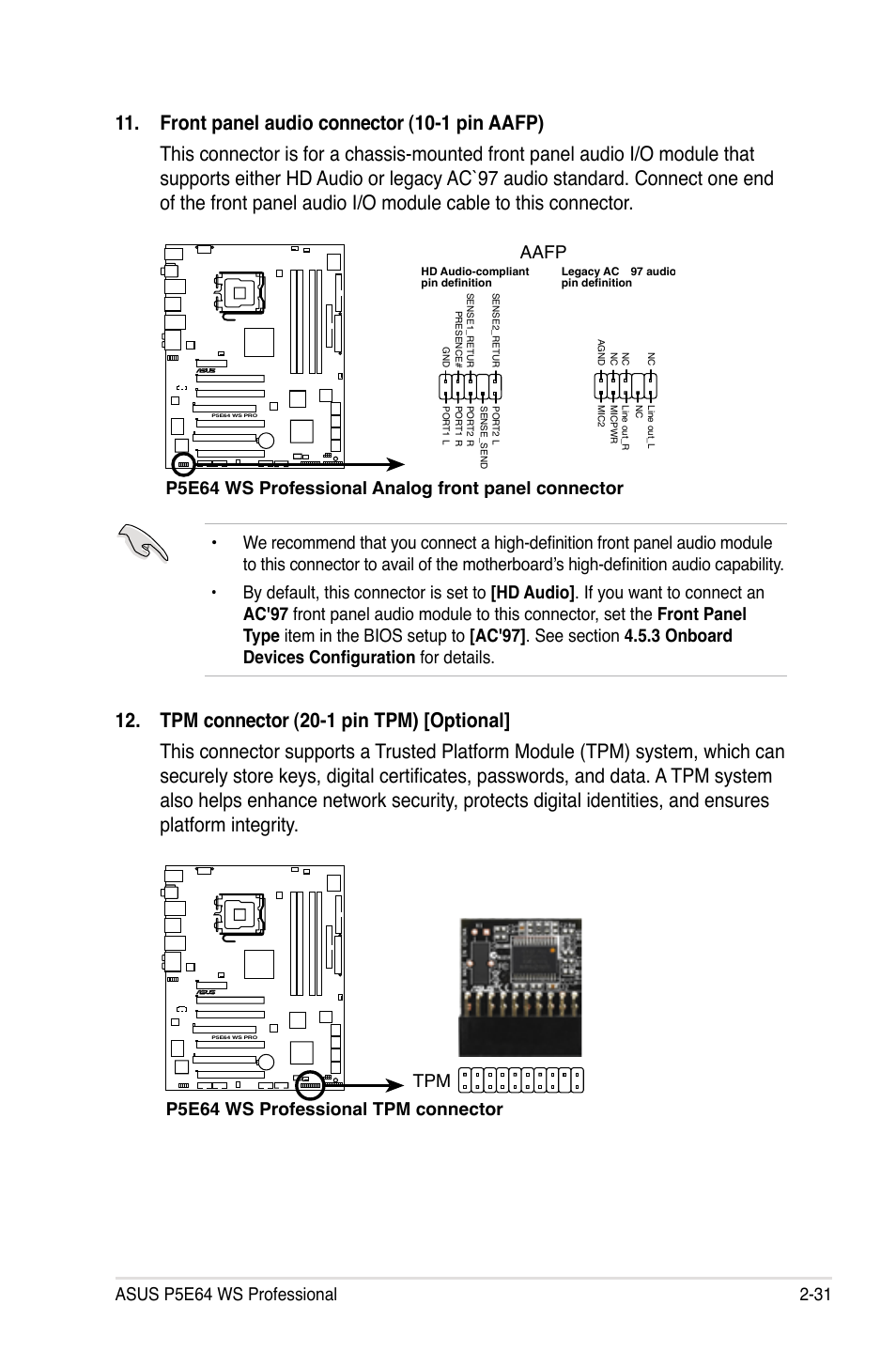 P5e64 ws professional tpm connector tpm | Asus P5E64 WS Professional User Manual | Page 57 / 178