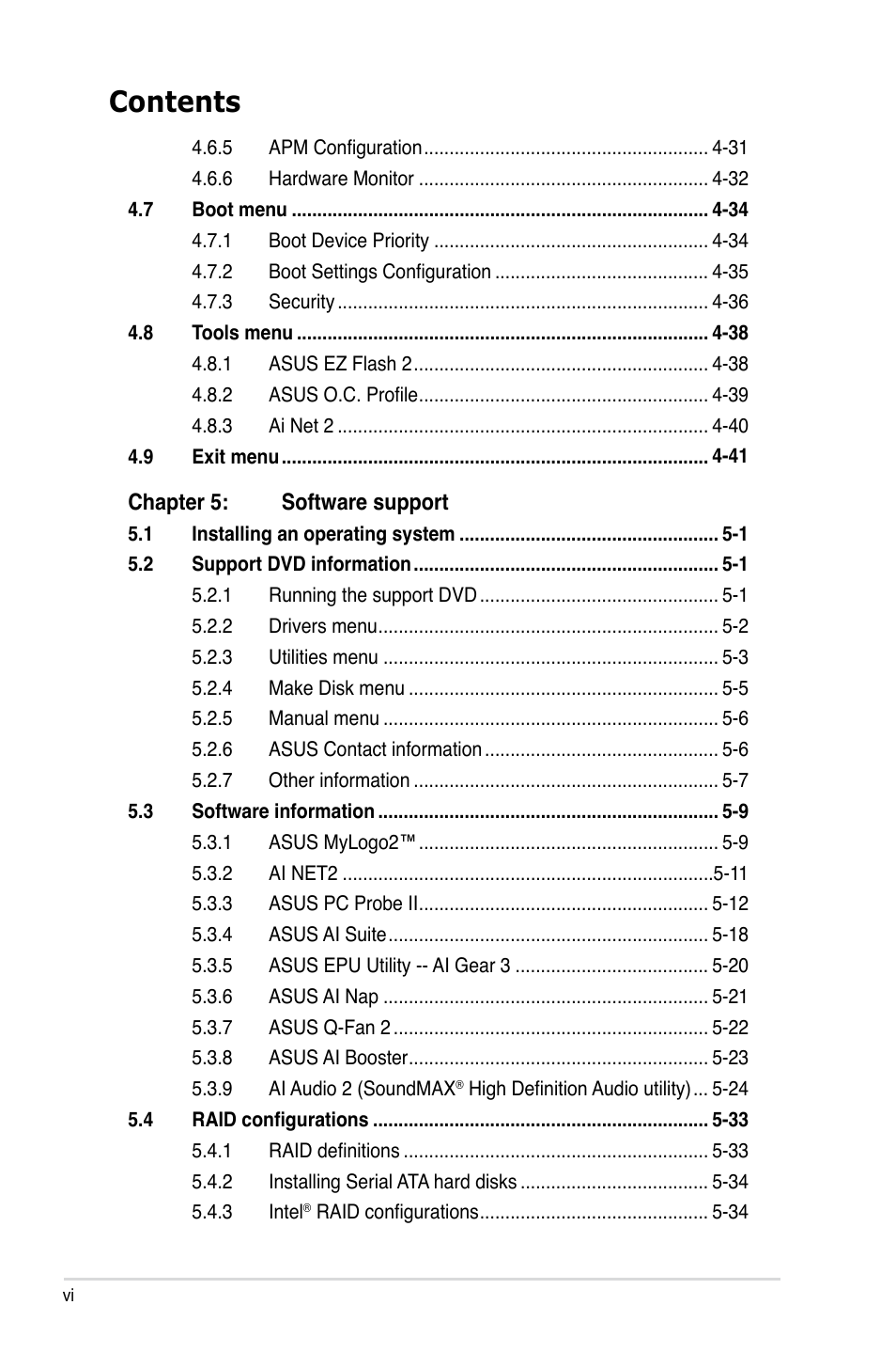 Asus P5E64 WS Professional User Manual | Page 6 / 178