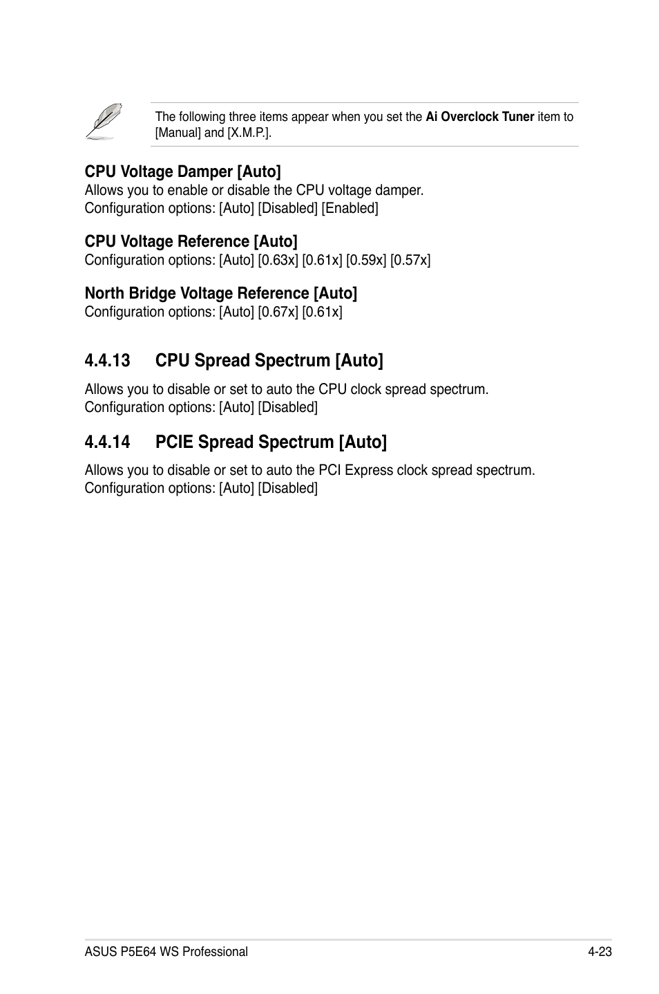 13 cpu spread spectrum [auto, 14 pcie spread spectrum [auto | Asus P5E64 WS Professional User Manual | Page 91 / 178
