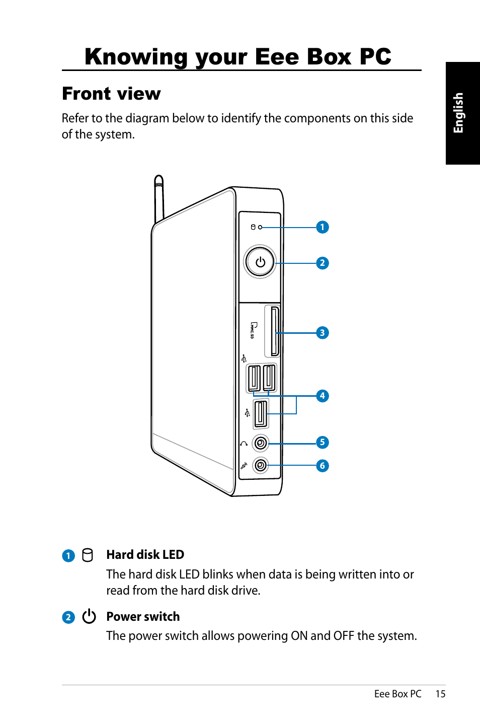 Knowing your eee box pc, Front view | Asus EB1012P User Manual | Page 15 / 46