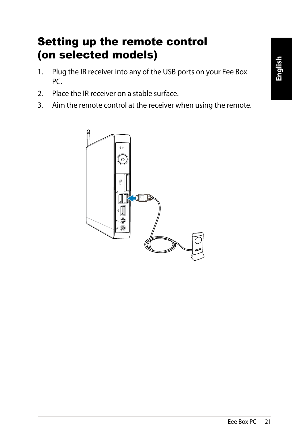 Setting up the remote control (on selected models) | Asus EB1012P User Manual | Page 21 / 46