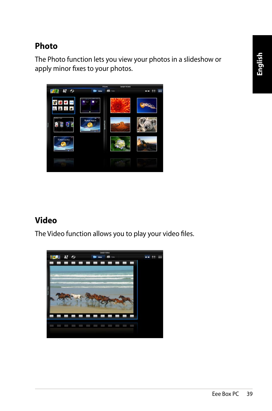Photo, Video | Asus EB1012P User Manual | Page 39 / 46