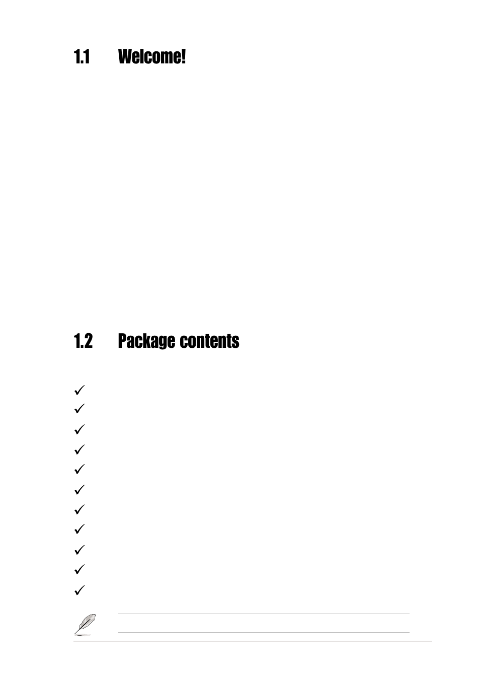 1 welcome, 2package contents | Asus P4B266-E User Manual | Page 13 / 142