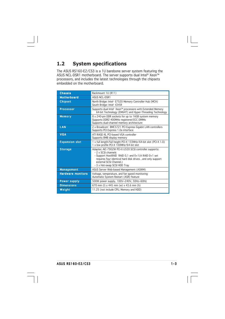 2 system specifications | Asus RS160-E2 User Manual | Page 13 / 132