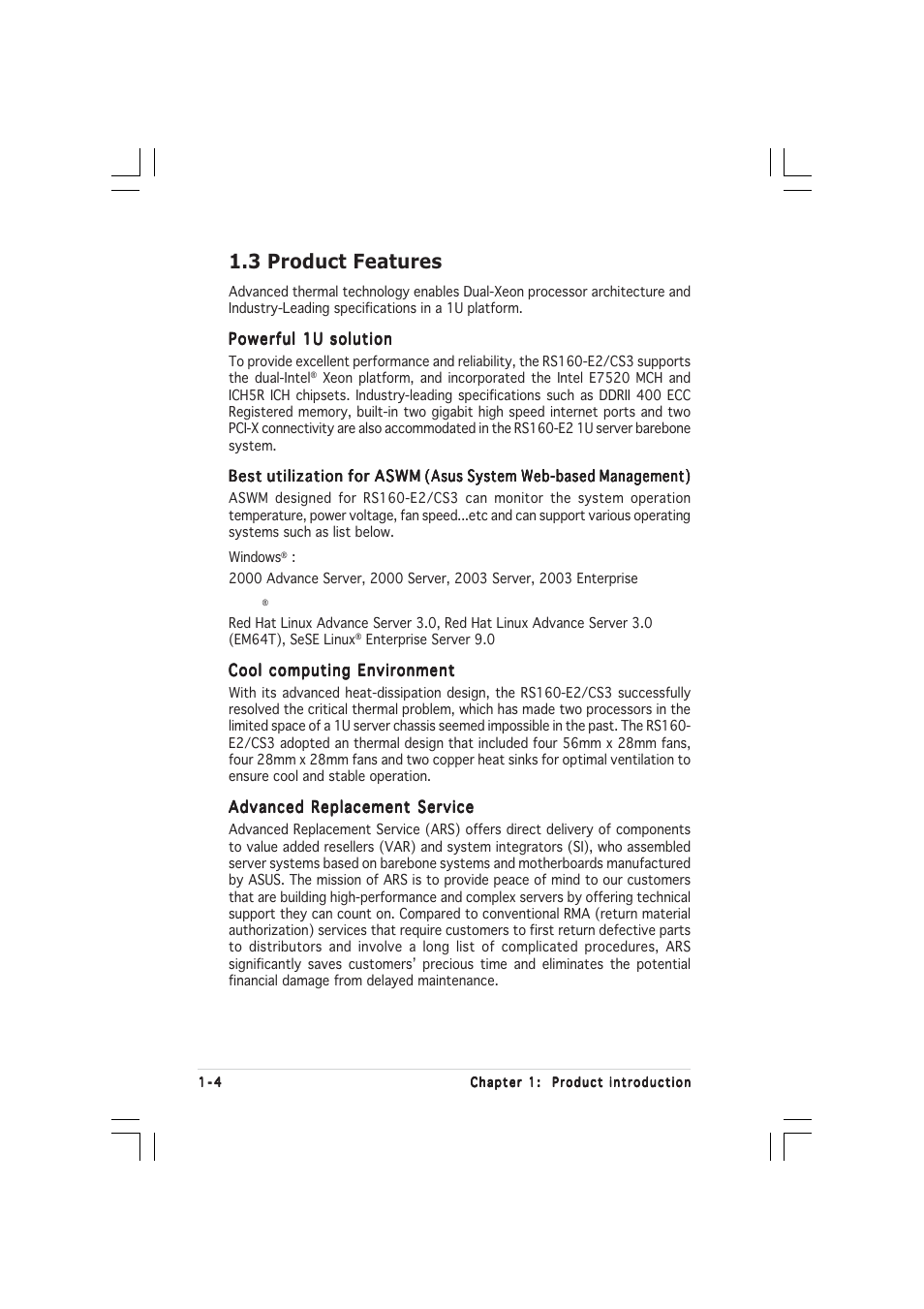 3 product features | Asus RS160-E2 User Manual | Page 14 / 132