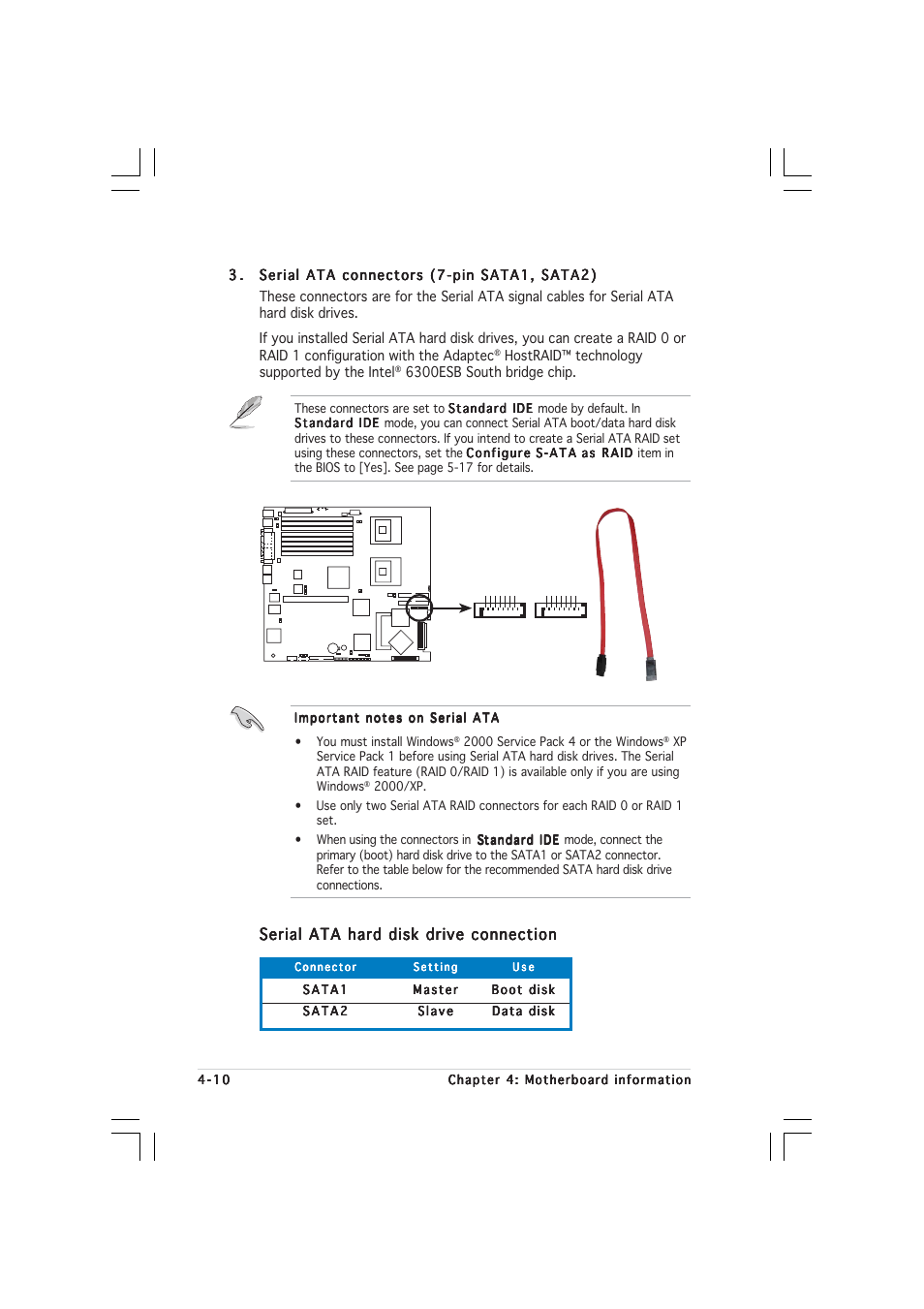 Serial ata hard disk drive connection | Asus RS160-E2 User Manual | Page 54 / 132