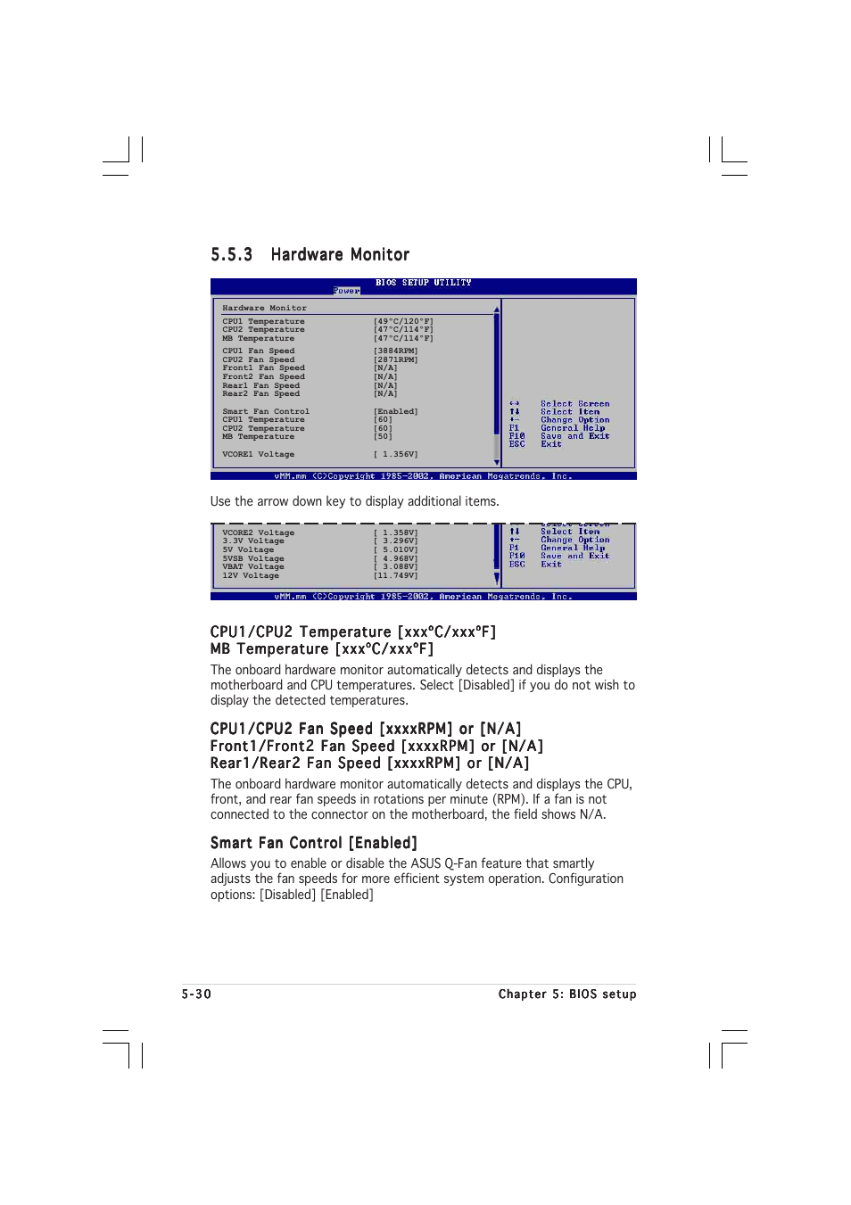 Cpu1/cpu2 temperature [xxxºc/xxxºf, Smart fan control [enabled | Asus RS160-E2 User Manual | Page 90 / 132