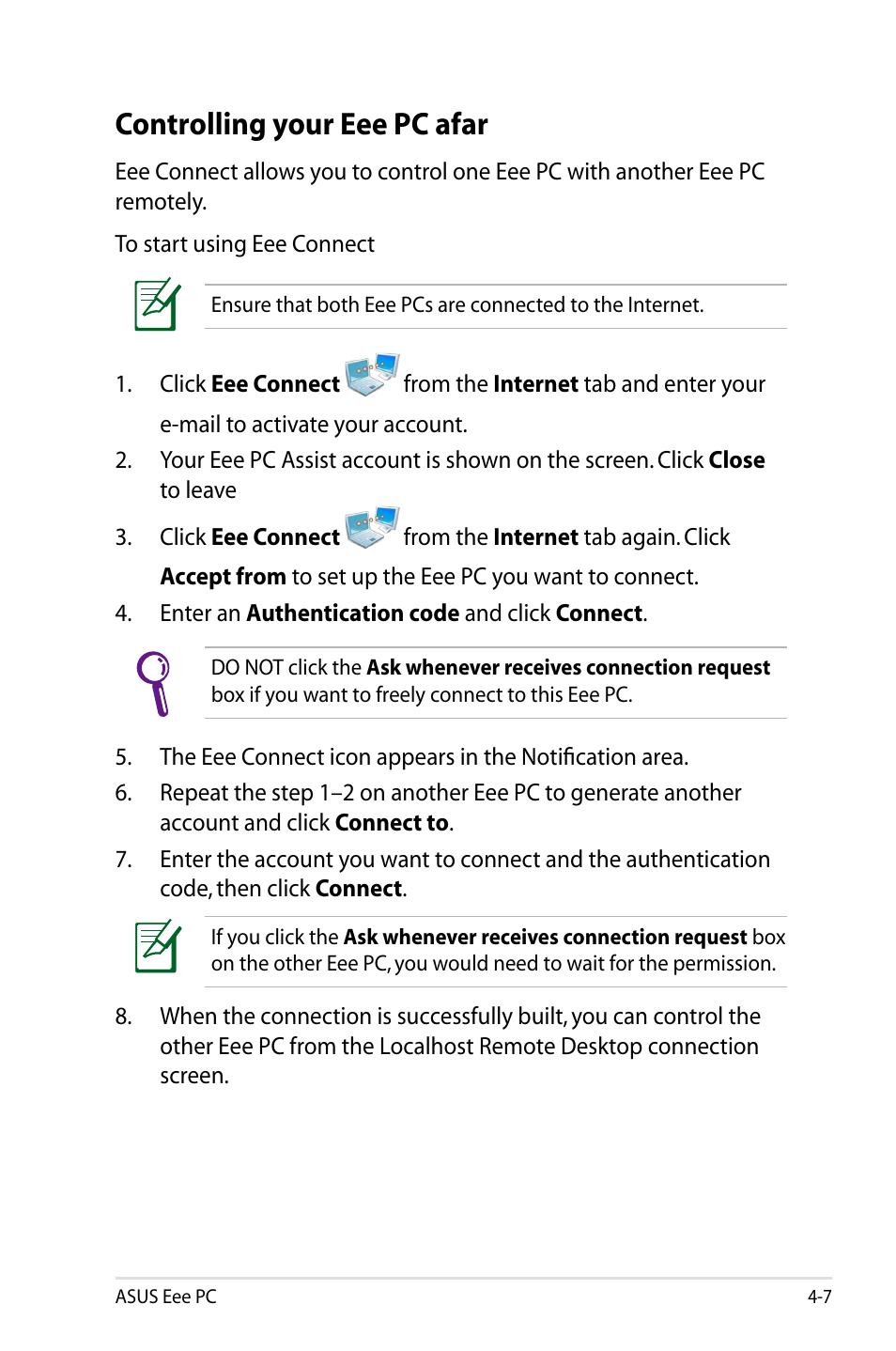 Controlling your eee pc afar | Asus Eee PC 701SDX/Linux User Manual | Page 39 / 78