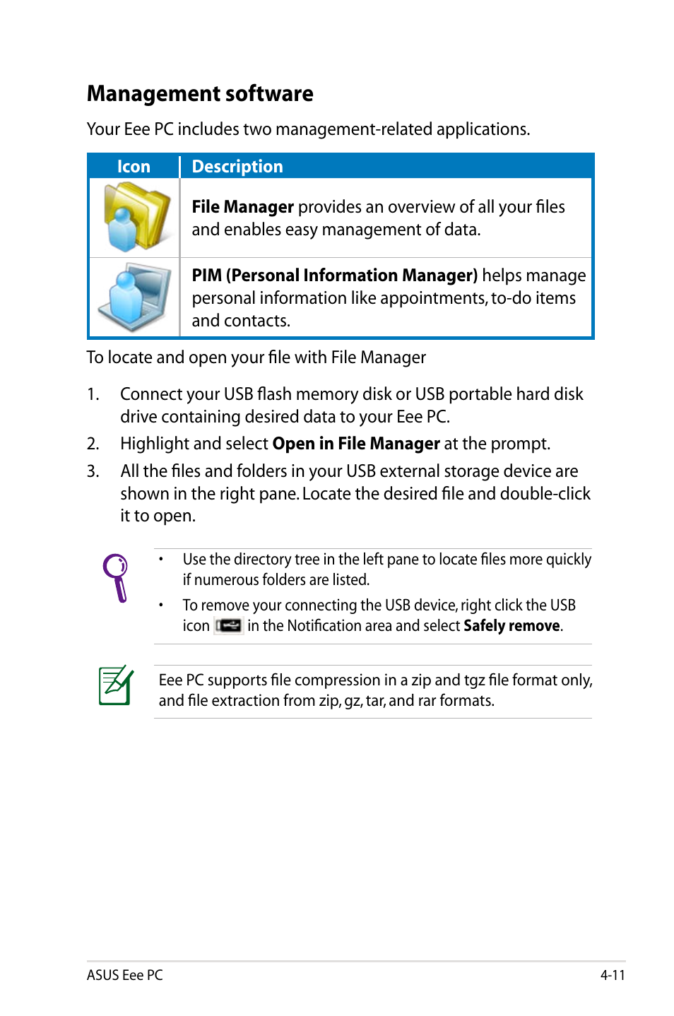 Management software | Asus Eee PC 701SDX/Linux User Manual | Page 43 / 78