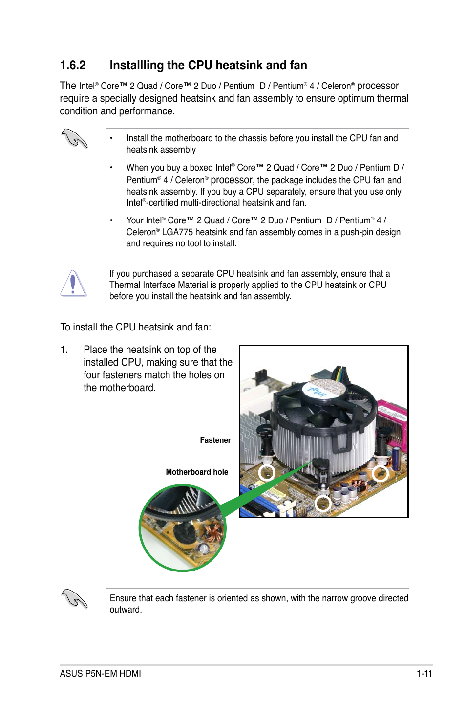 2 installling the cpu heatsink and fan | Asus P5N-EM HDMI User Manual | Page 23 / 102