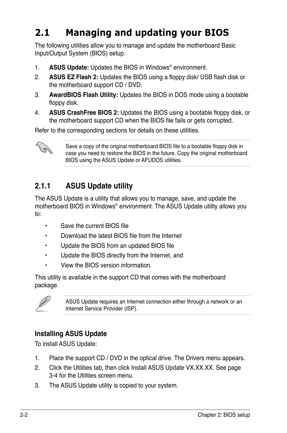 1 managing and updating your bios, 1 asus update utility | Asus P5N-EM HDMI User Manual | Page 50 / 102