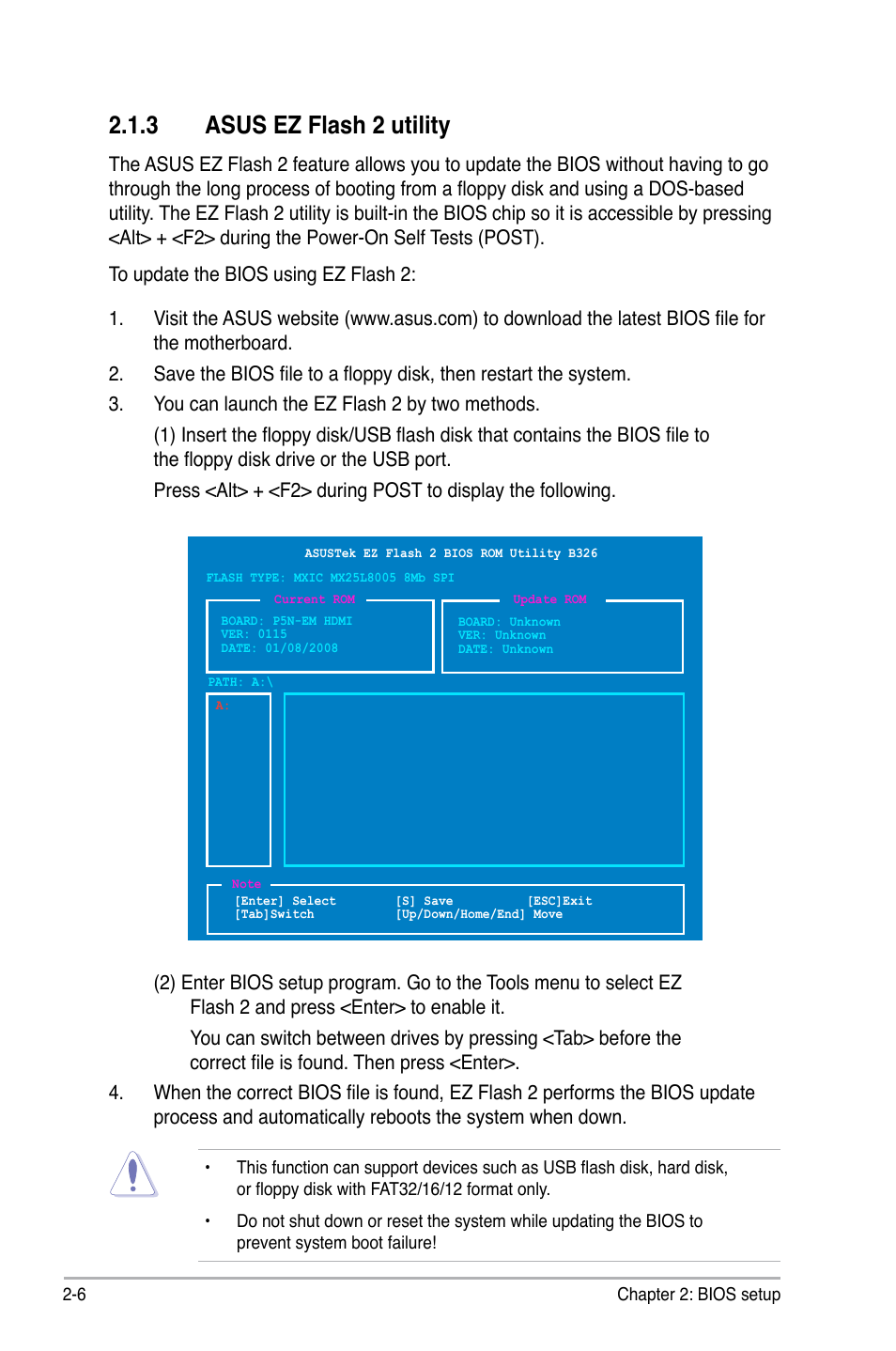 3 asus ez flash 2 utility | Asus P5N-EM HDMI User Manual | Page 54 / 102