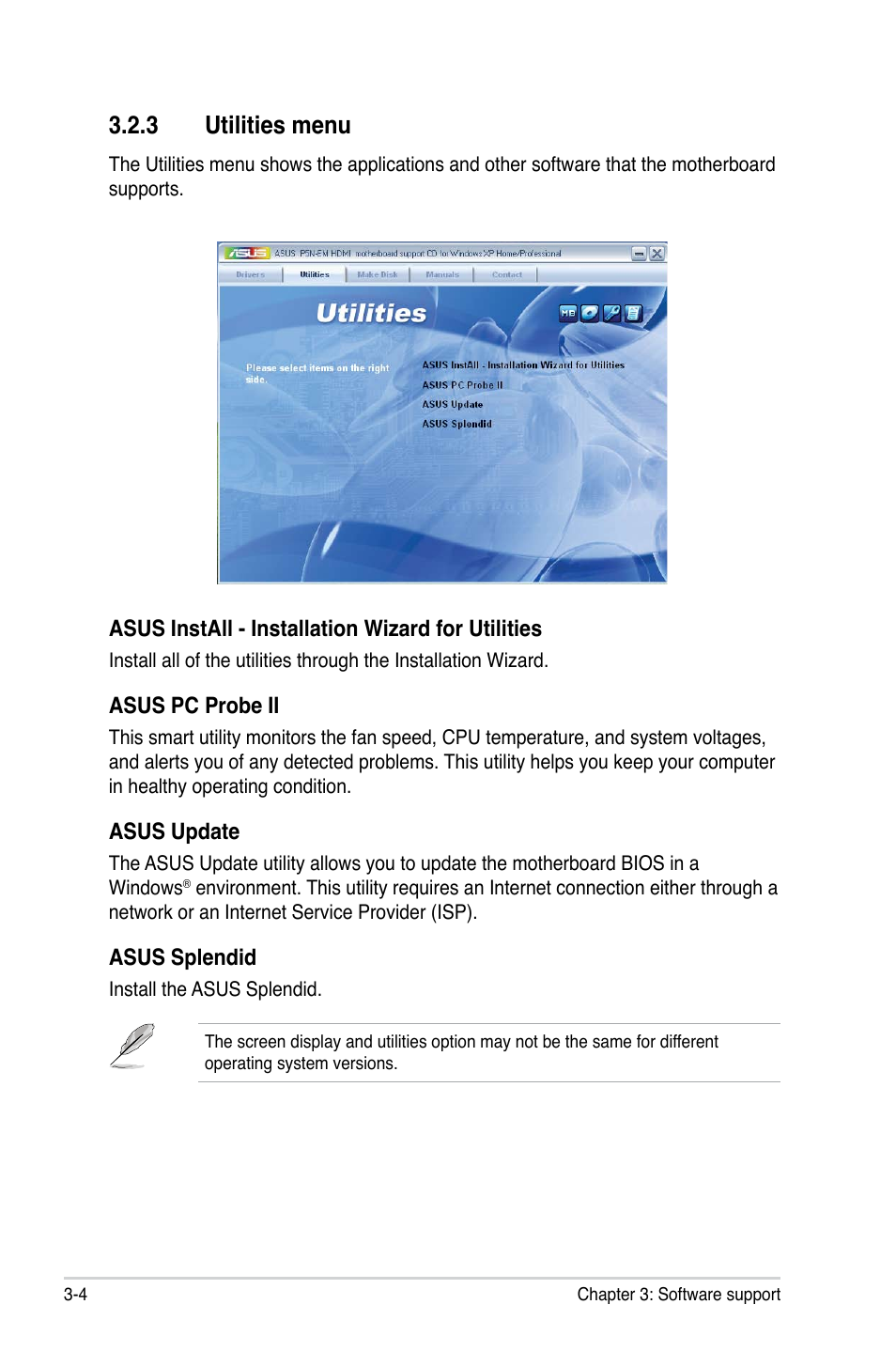3 utilities menu | Asus P5N-EM HDMI User Manual | Page 92 / 102