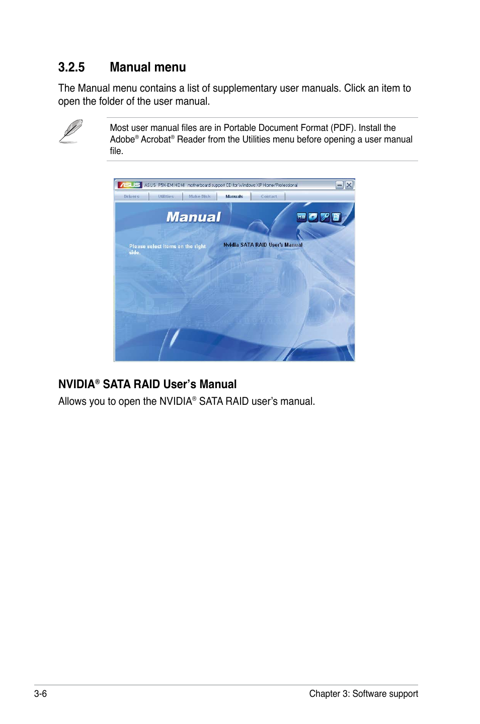 5 manual menu, Nvidia, Sata raid user’s manual | Asus P5N-EM HDMI User Manual | Page 94 / 102