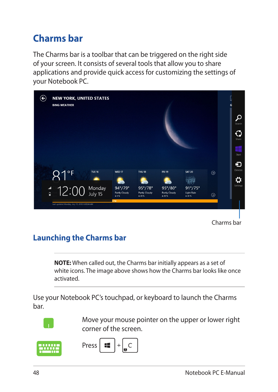 Charms bar | Asus UX32LN User Manual | Page 48 / 102