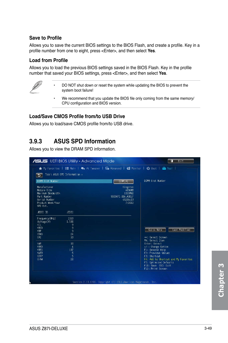 Chapter 3, 3 asus spd information | Asus Z87I-DELUXE User Manual | Page 111 / 146