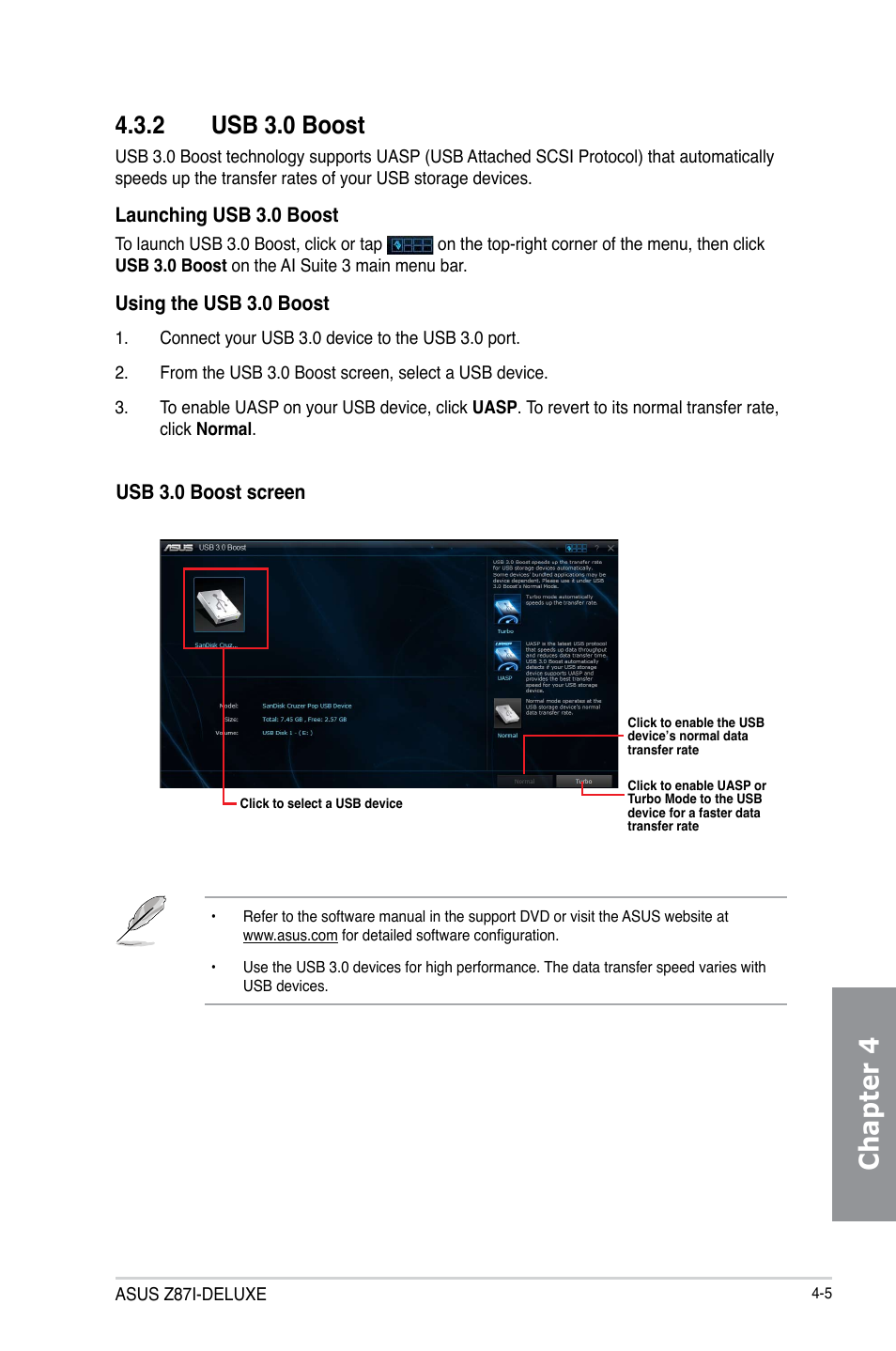 Chapter 4, 2 usb 3.0 boost | Asus Z87I-DELUXE User Manual | Page 123 / 146