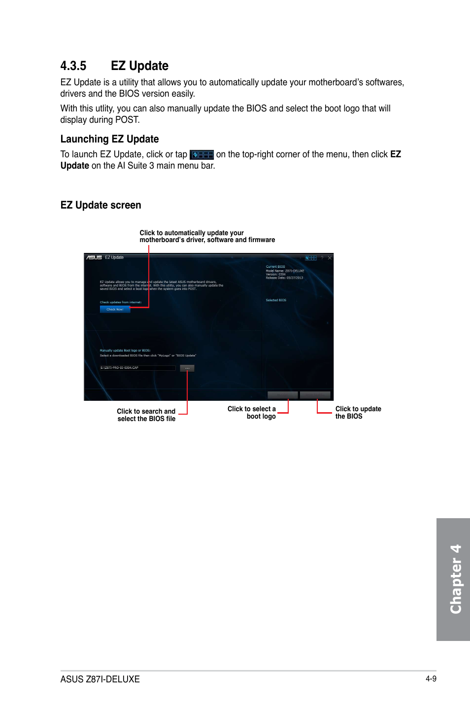 Chapter 4, 5 ez update | Asus Z87I-DELUXE User Manual | Page 127 / 146