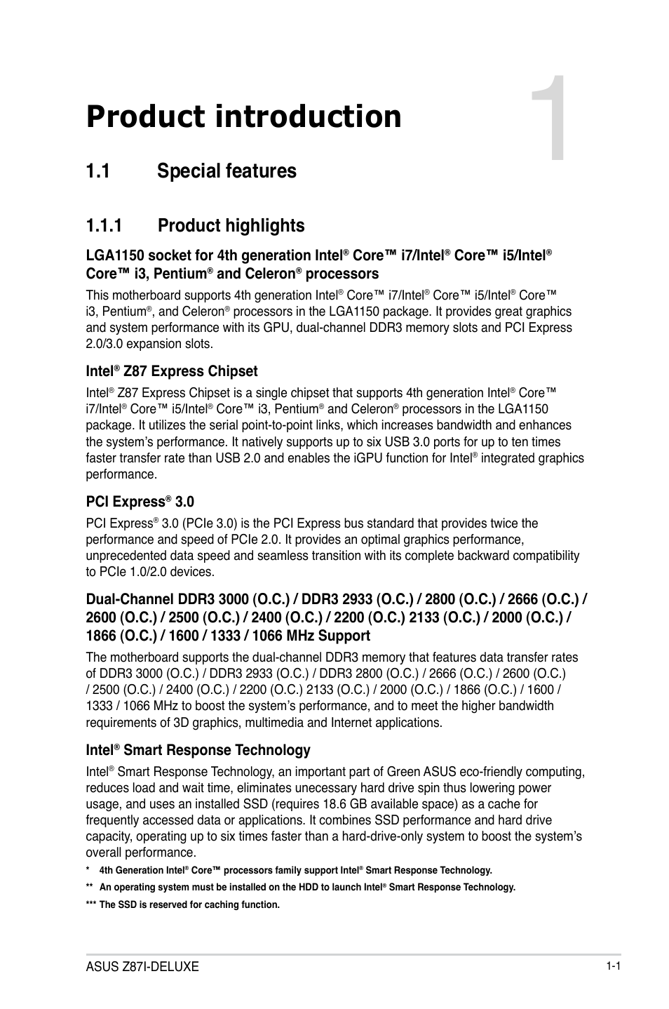 Product introduction, Chapter 1, 1 special features | 1 product highlights | Asus Z87I-DELUXE User Manual | Page 15 / 146