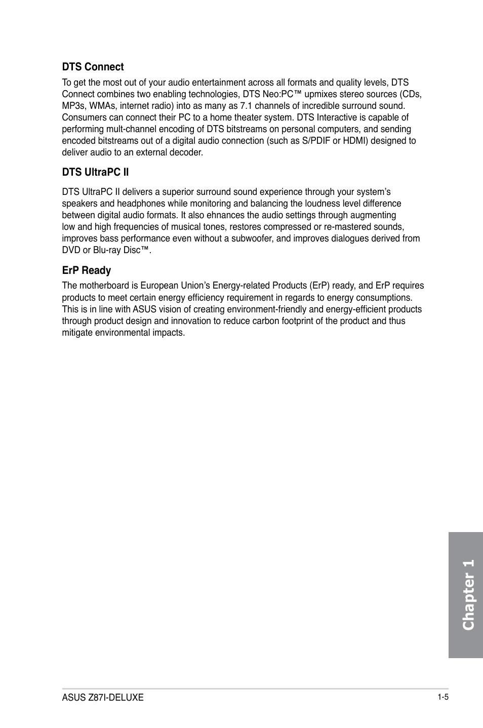 Chapter 1 | Asus Z87I-DELUXE User Manual | Page 19 / 146