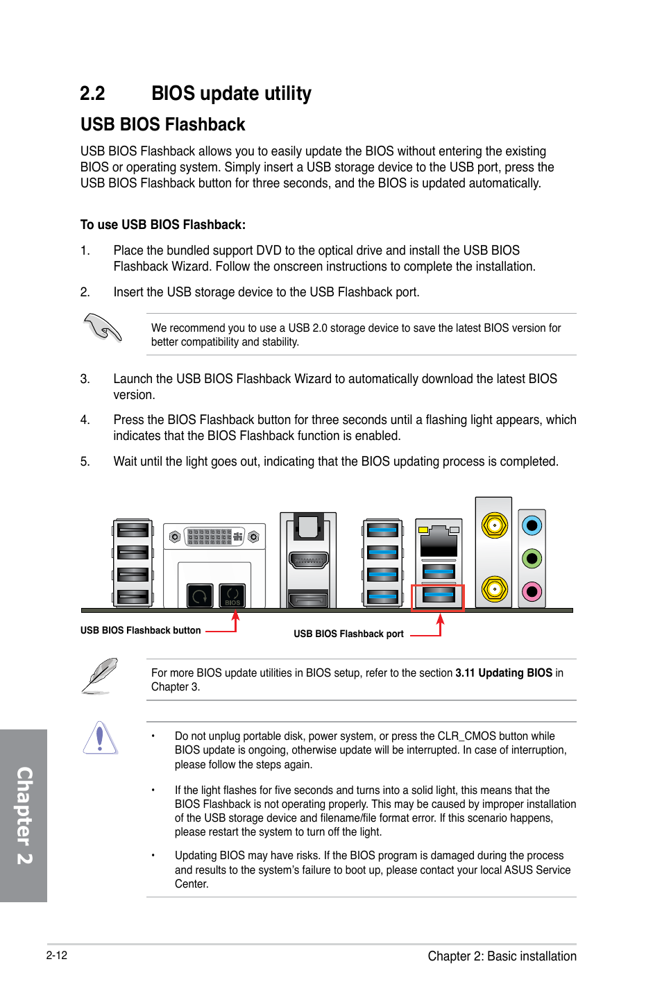 Chapter 2, 2 bios update utility, Usb bios flashback | Asus Z87I-DELUXE User Manual | Page 56 / 146