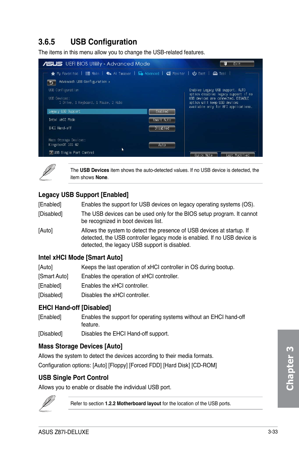 Chapter 3, 5 usb configuration | Asus Z87I-DELUXE User Manual | Page 95 / 146