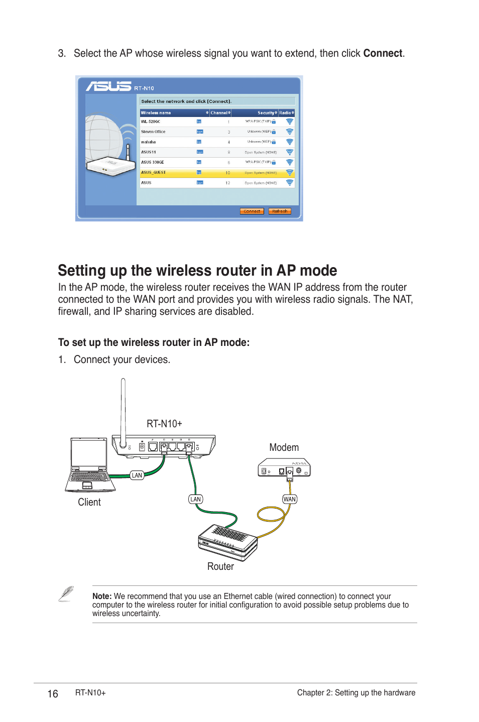 Setting up the wireless router in ap mode | Asus RT-N10 Plus (VER.C1) User Manual | Page 16 / 53