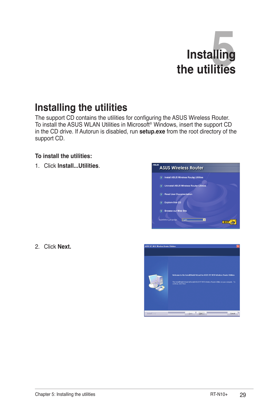 Installing the utilities | Asus RT-N10 Plus (VER.C1) User Manual | Page 29 / 53