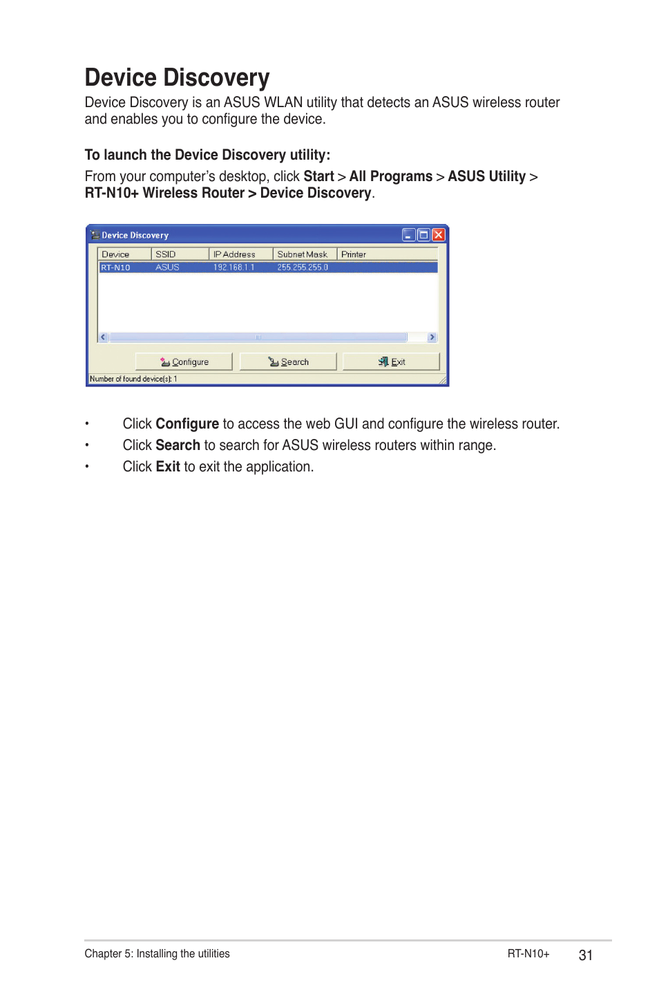 Device discovery | Asus RT-N10 Plus (VER.C1) User Manual | Page 31 / 53