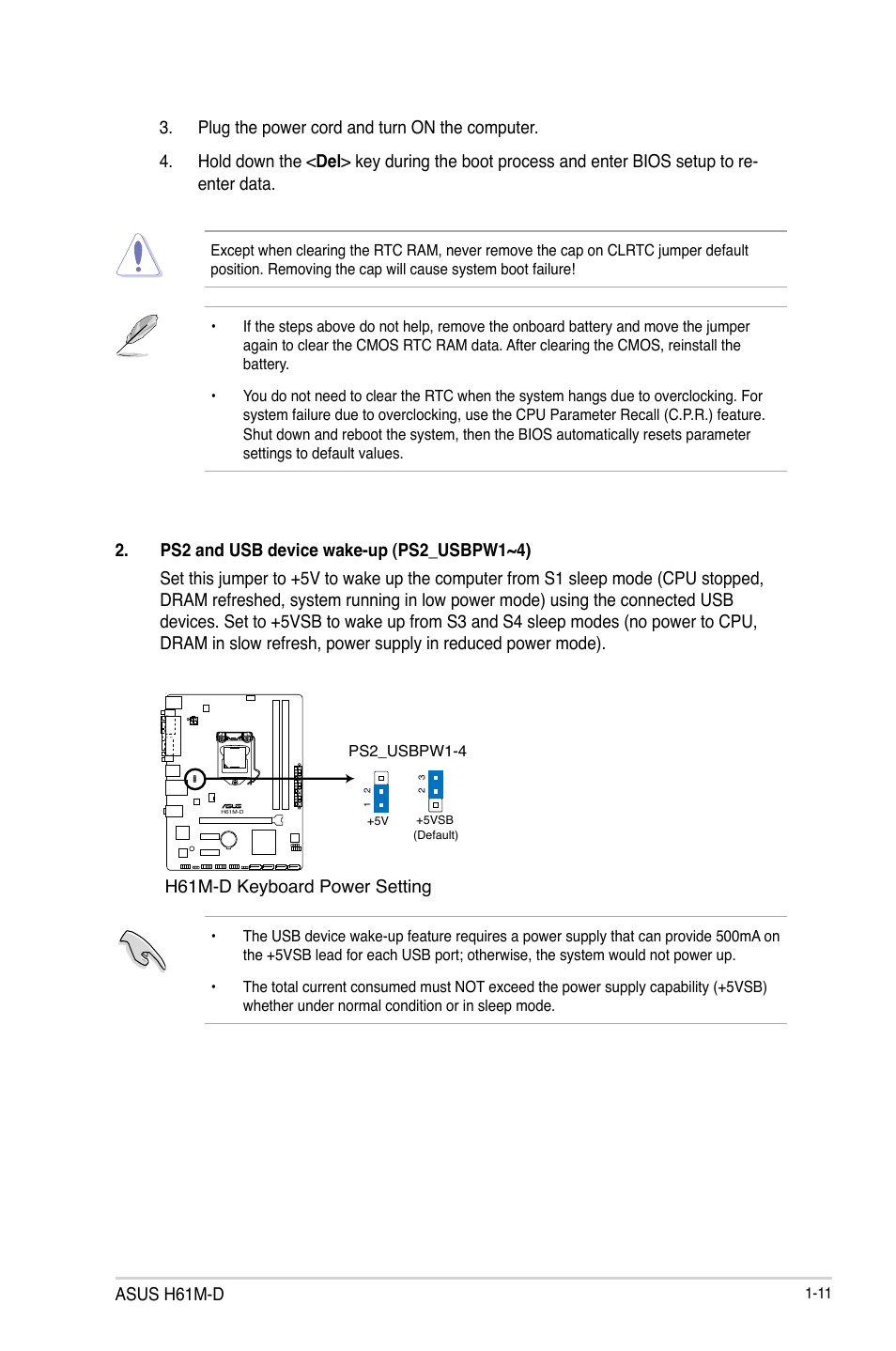 Asus h61m-d, H61m-d keyboard power setting | Asus H61M-D User Manual | Page 18 / 42