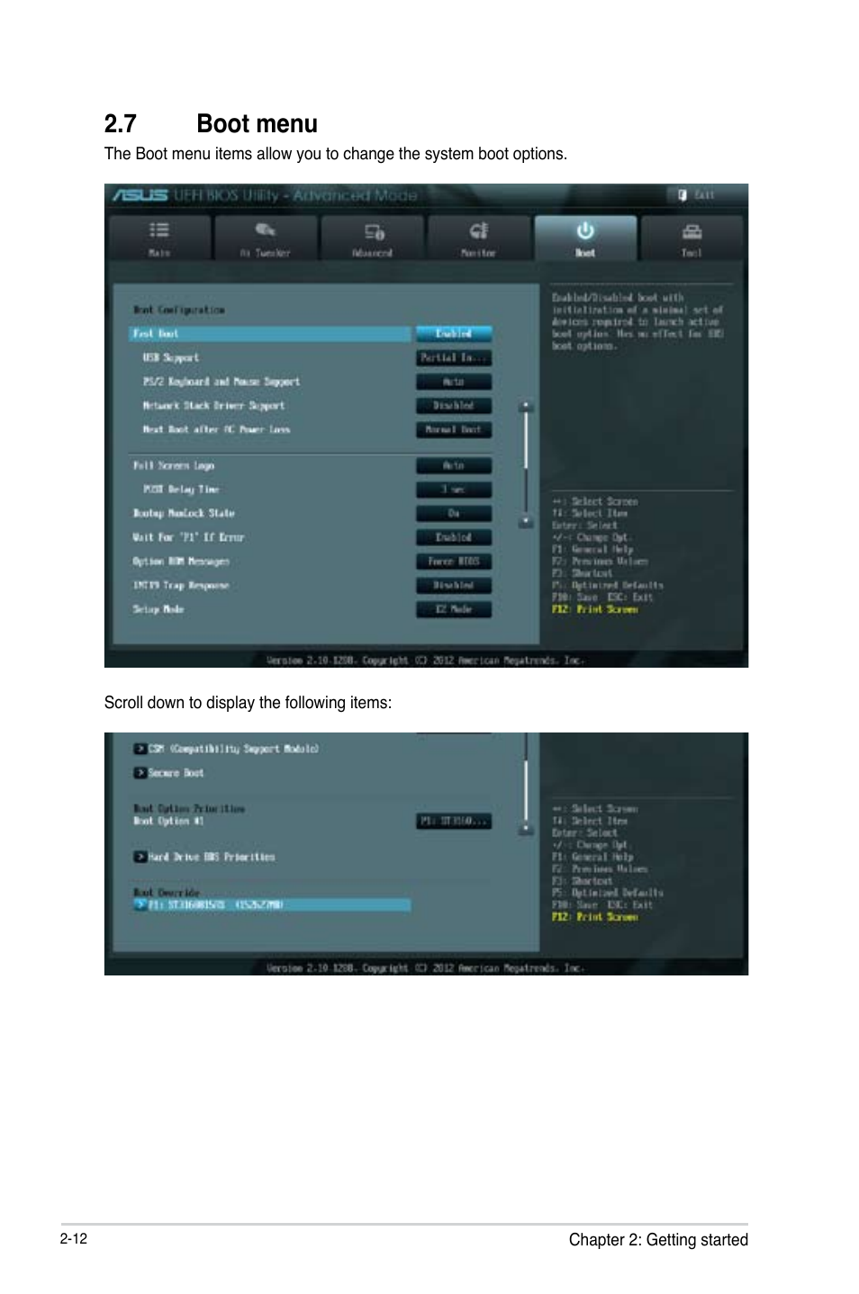 7 boot menu, Boot menu -12 | Asus H61M-D User Manual | Page 37 / 42